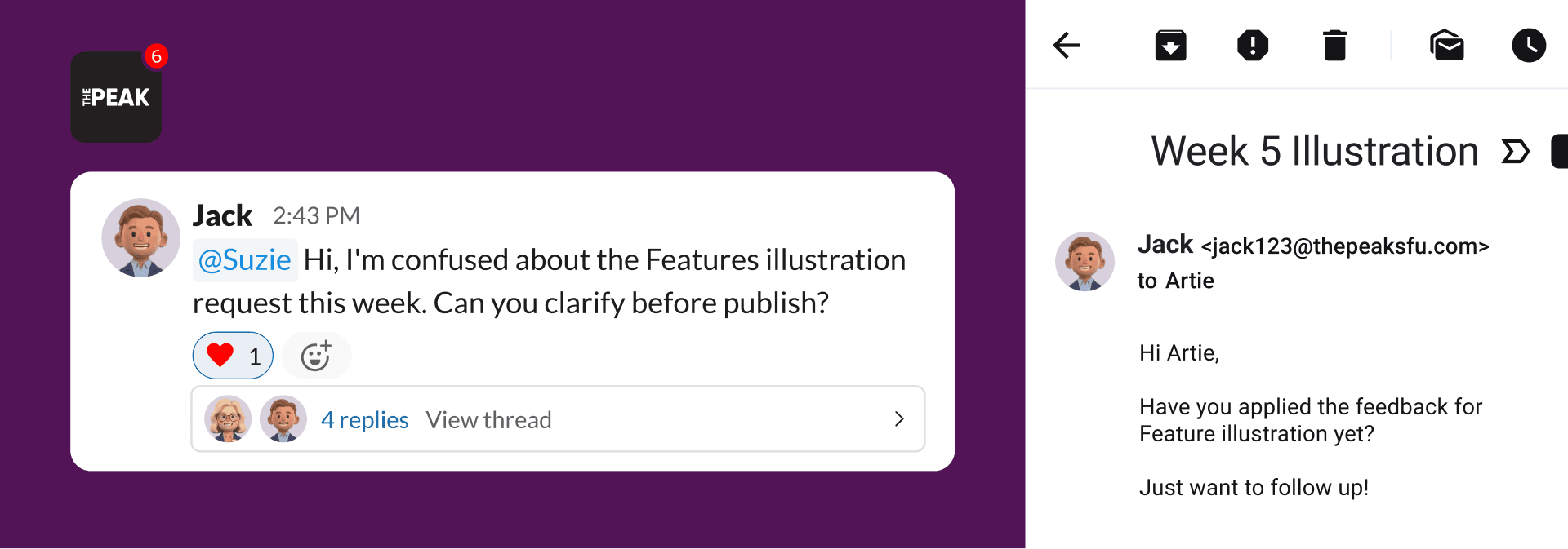 Example of Slack and email workflow
